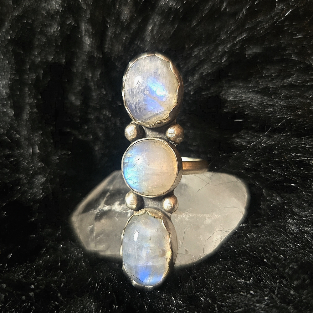 Rainbow Moonstone Triple Stone Statement Ring - image 1